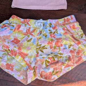 Billabong High Waist White and Yellow Floral Shorts